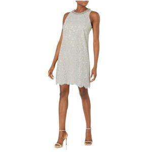 Eliza J Women's Beaded Rhinestone Collar Shift Dress- Gray/Silver - Size 4